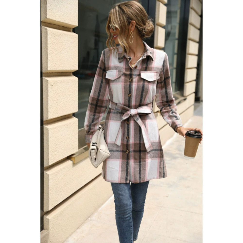 ZARA Womens Elegant Striped Plaid Long Sleeve Dress